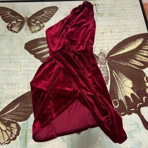 Red maroon asymmetrical dress with lace
